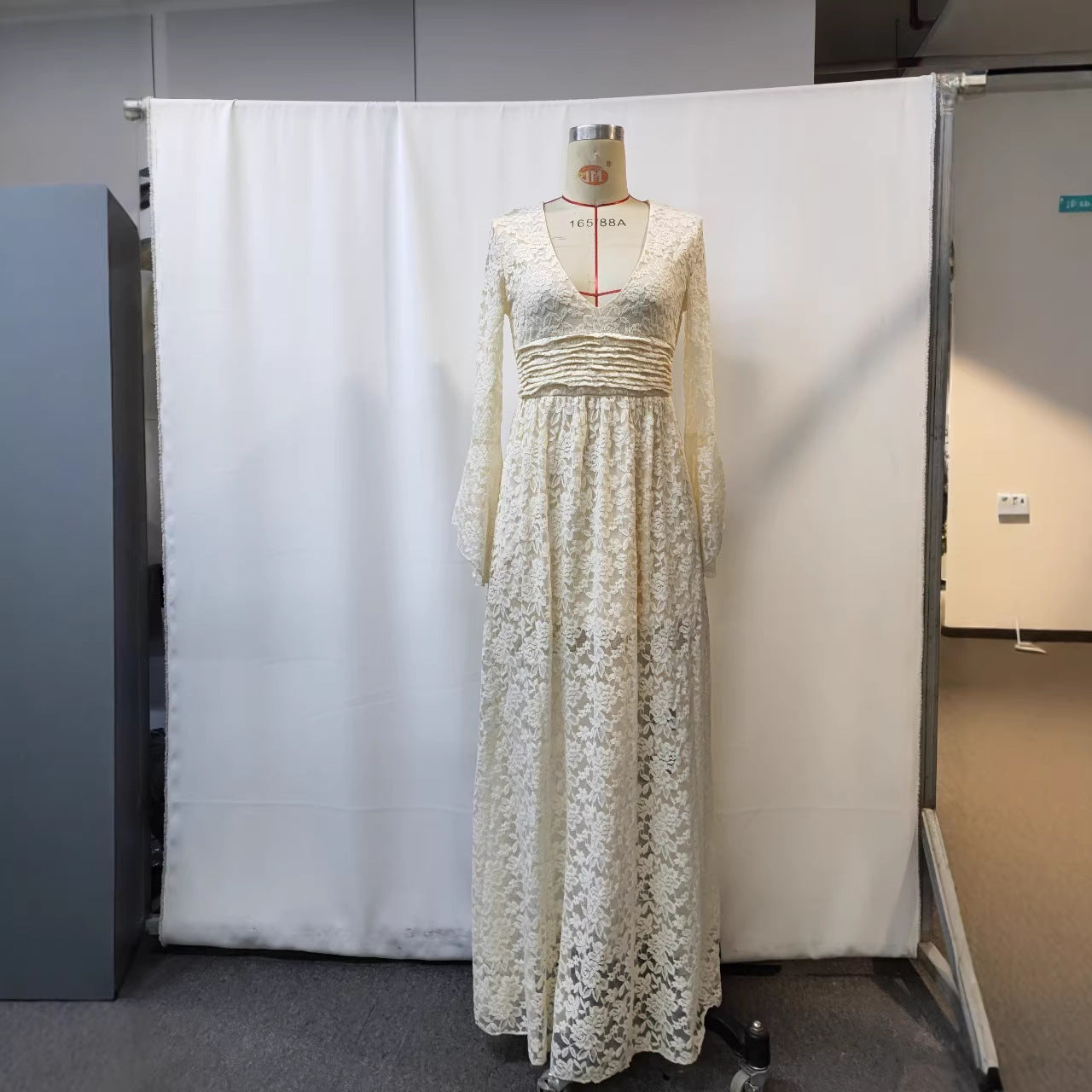 European Elegant High Waist Lace Stitching Casual Dress
