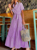 Fashionable Striped Sleeve Loose Midi Elegant Dress