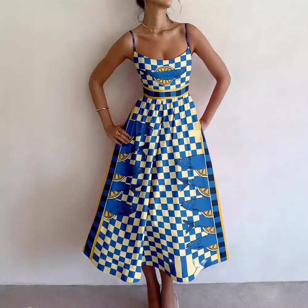 Women's Sling Long Digital Printing Large Dress