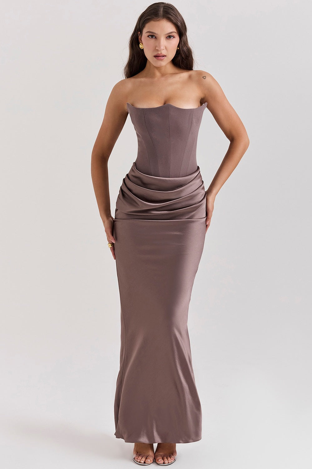 Waist Tube Fishbone Pleated Long Sheath One-piece Dress