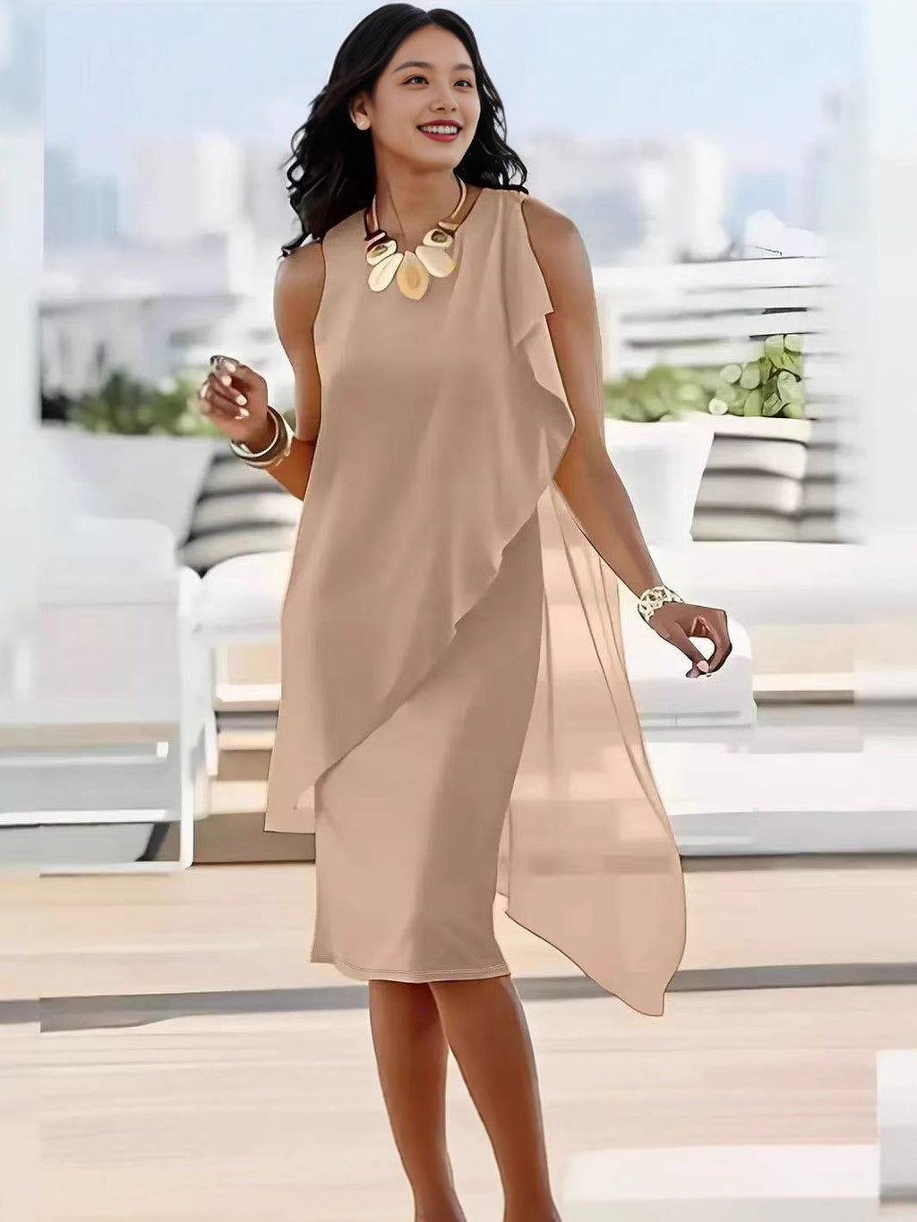 Summer Fashionable Elegant Irregular Chiffon Sleeveless Dress
