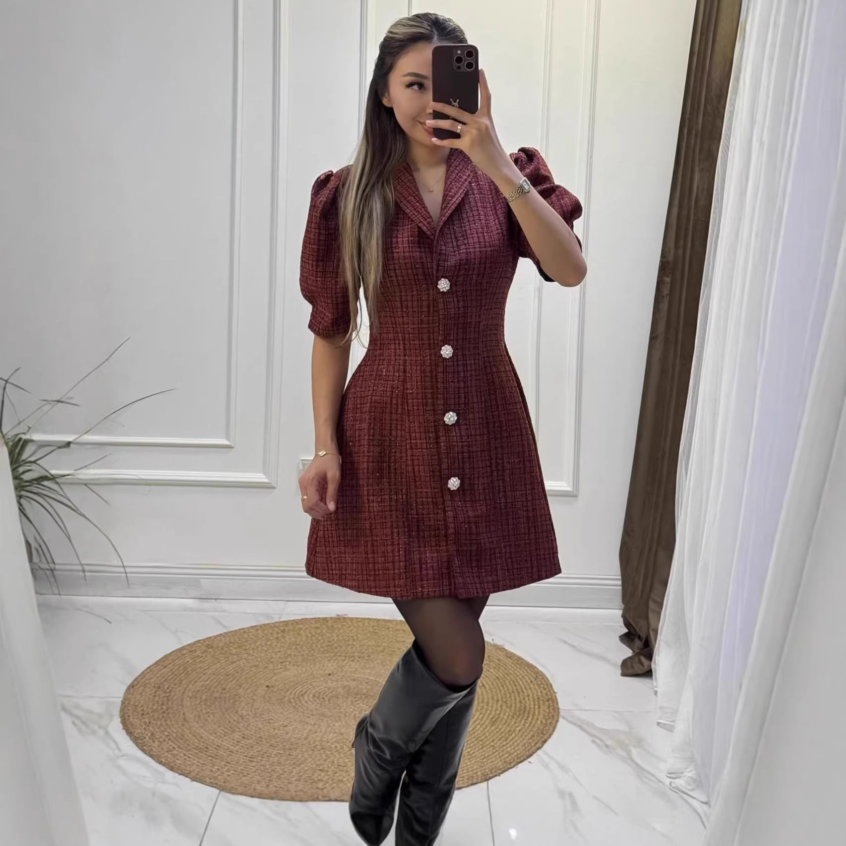 New Women's Spring Collar Sleeve Temperament Dress