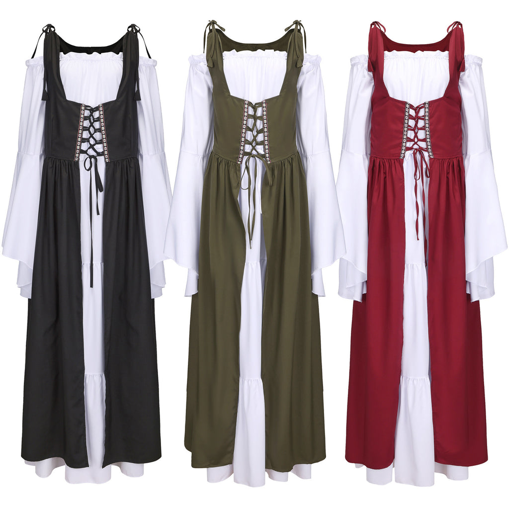 Square Collar Tied Waist Medieval Renaissance Dress