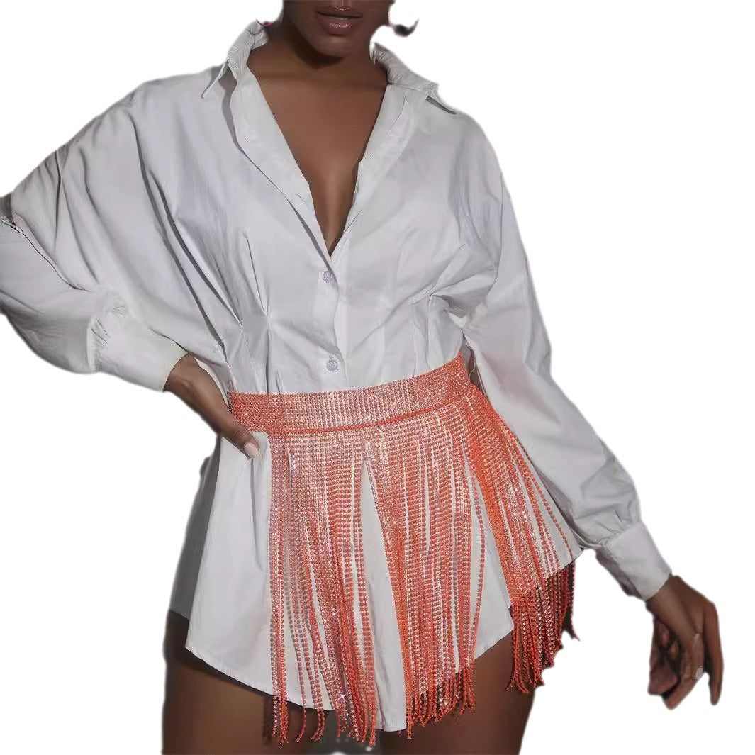 Women's Fishnet Stitching Tassel Mesh Sequin Decoration Shorts