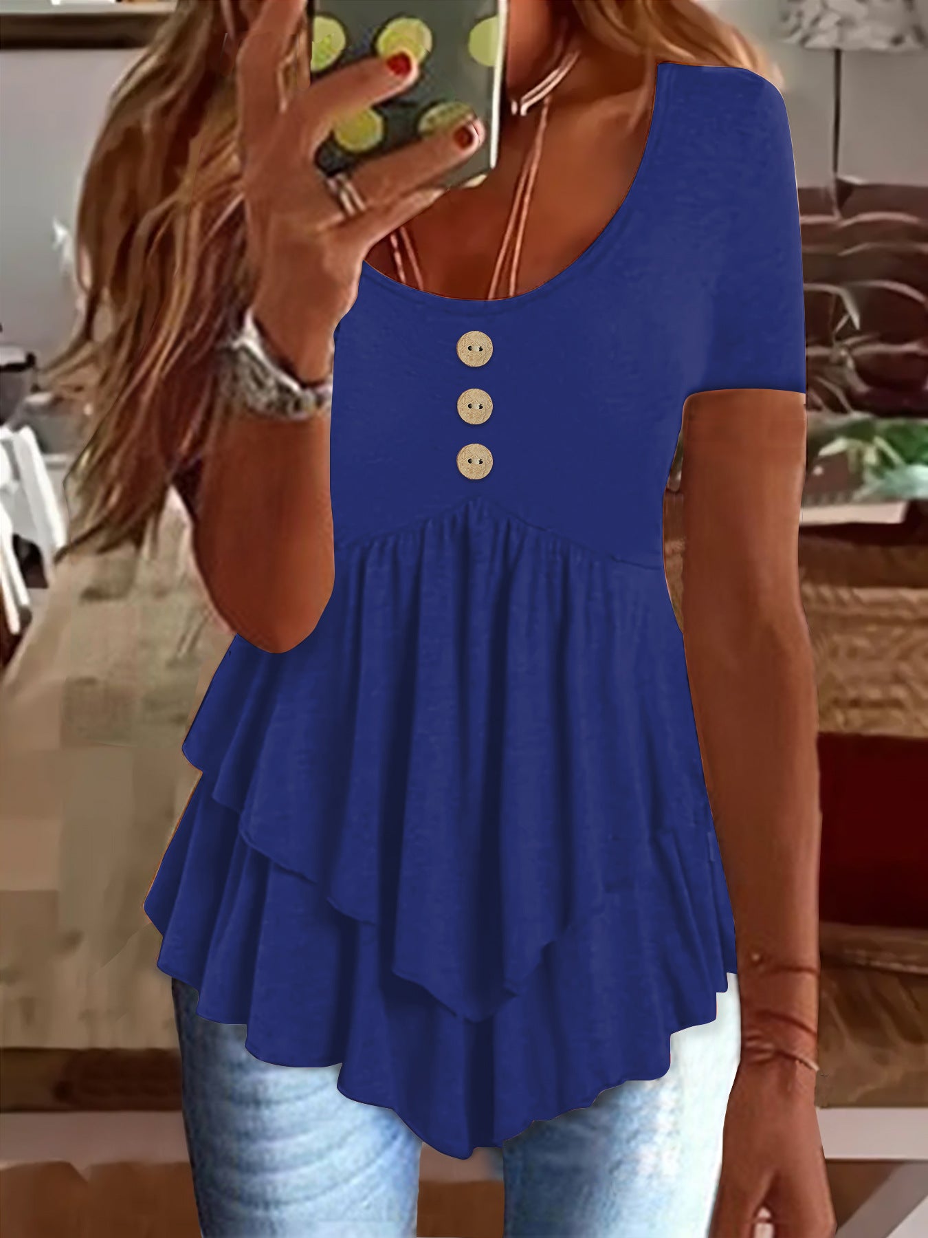 Women's Fashion Casual Solid Color Short-sleeved Dress Tops