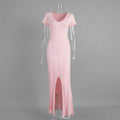 Innovative Beautiful Short-sleeved Knitted Slit Long Dress