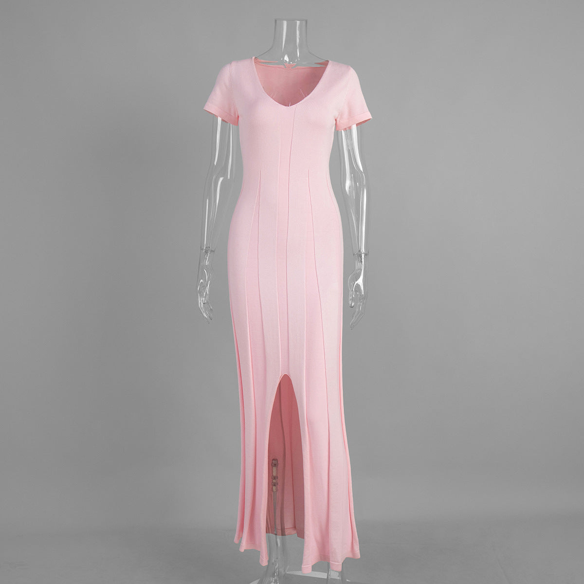 Innovative Beautiful Short-sleeved Knitted Slit Long Dress
