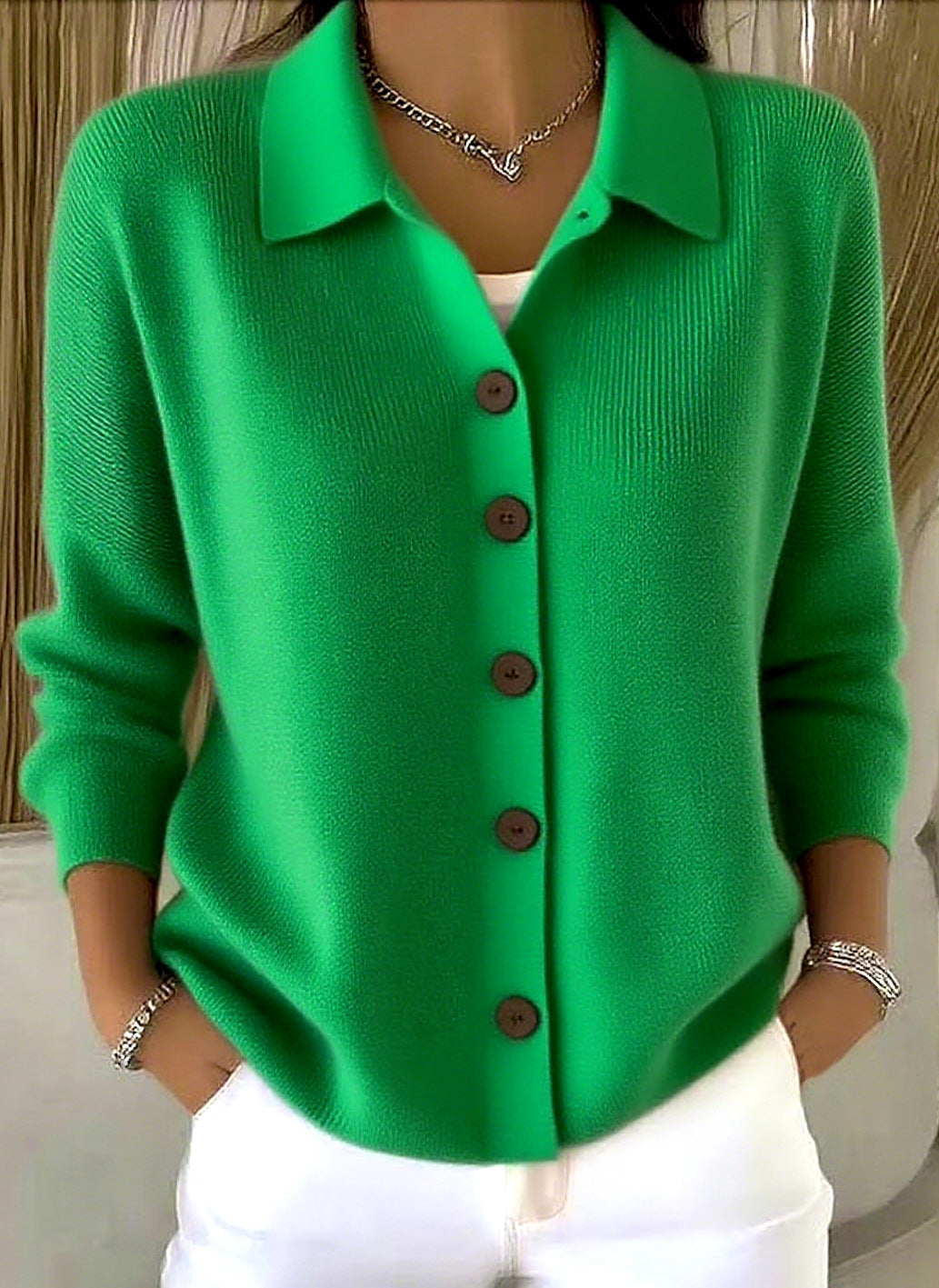 Women's Knitted Lapel Solid Color Casual Fashion Women's Sweater