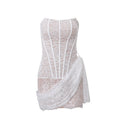 Women's Autumn Sexy Lace Mesh Tube Slightly Transparent Slim Dress