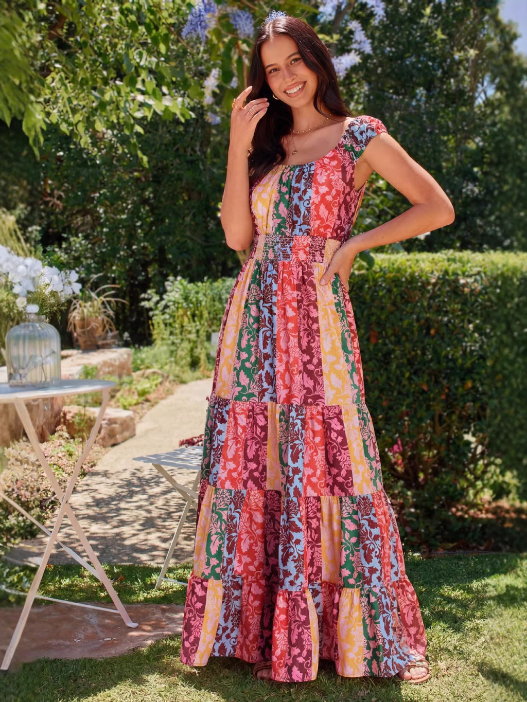 Durable Attractive Bohemian Style Printed Smocking Jumpsuits