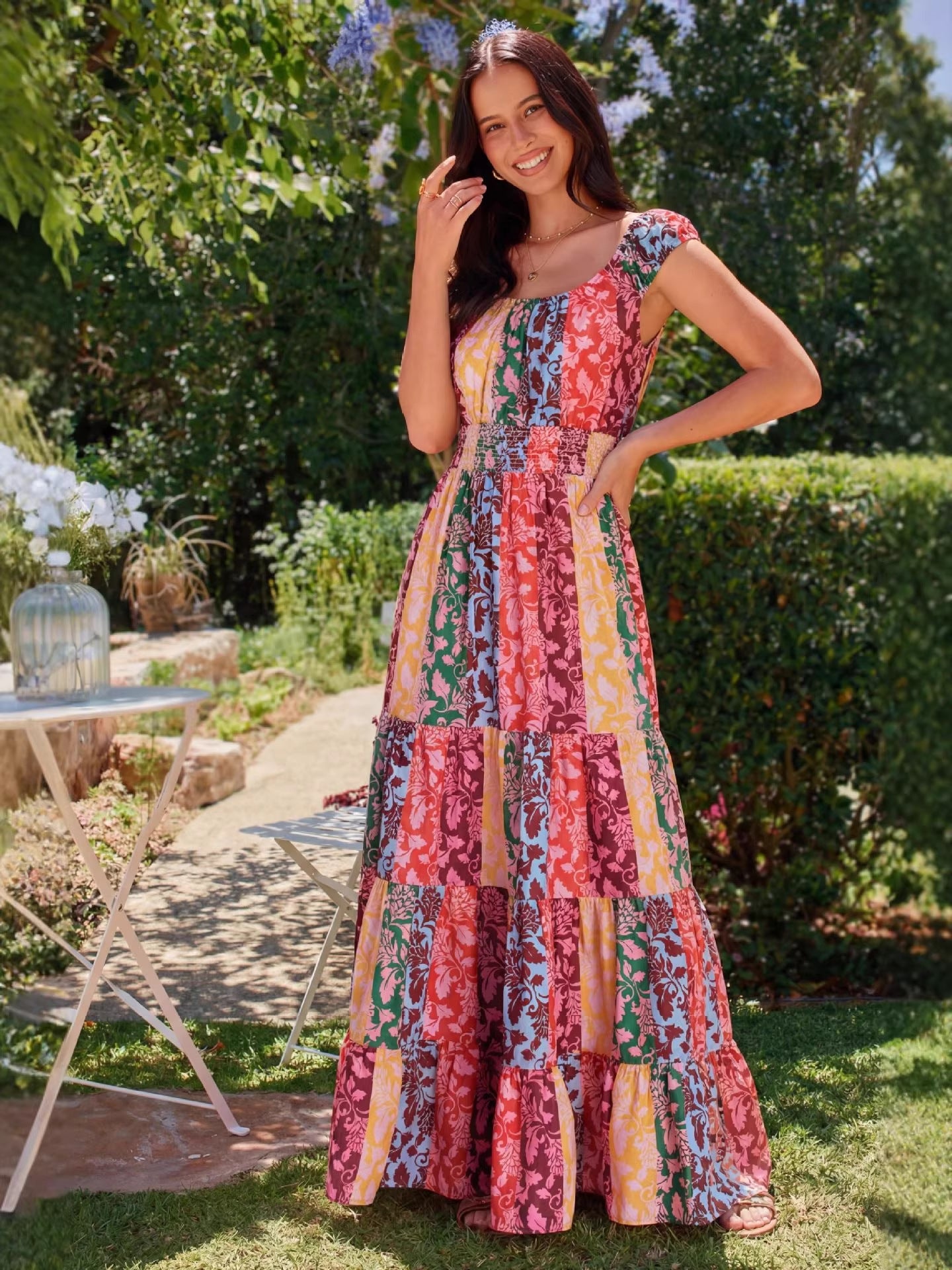 Durable Attractive Bohemian Style Printed Smocking Jumpsuits