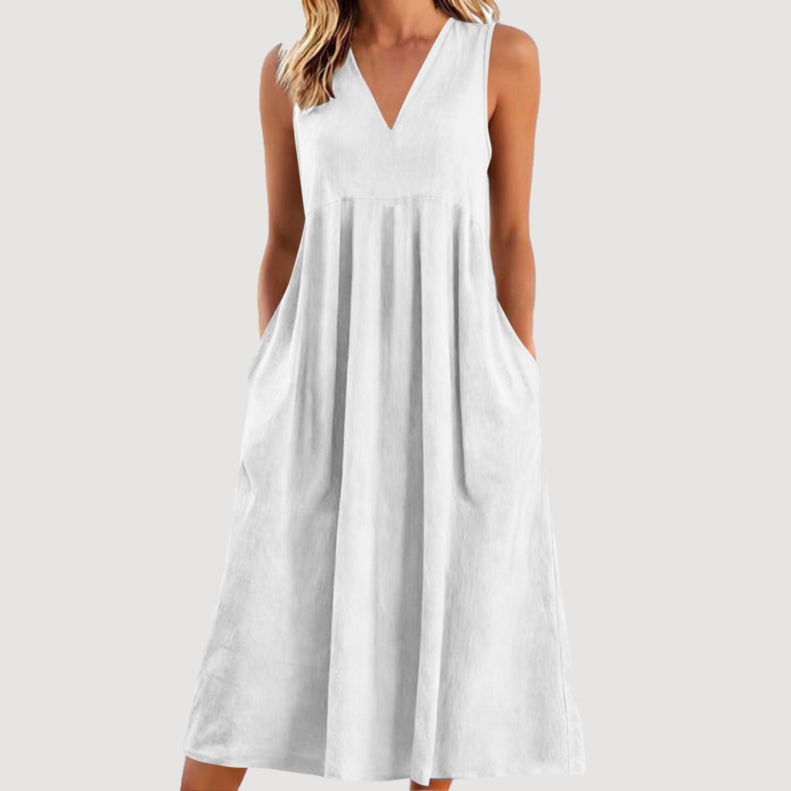 Women's Solid Color Pullover Sleeveless Cotton Linen Dress