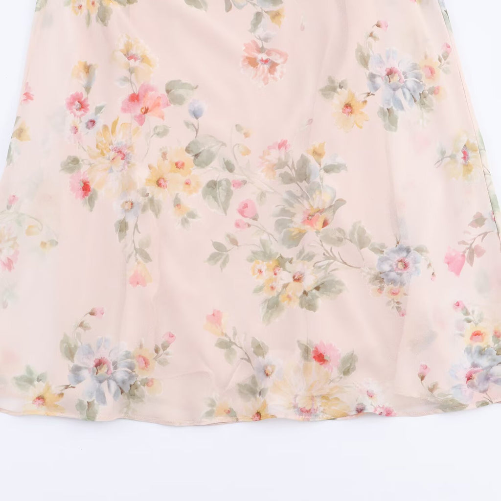Women's Autumn Flower Printed Laminated Decoration Midi Dress