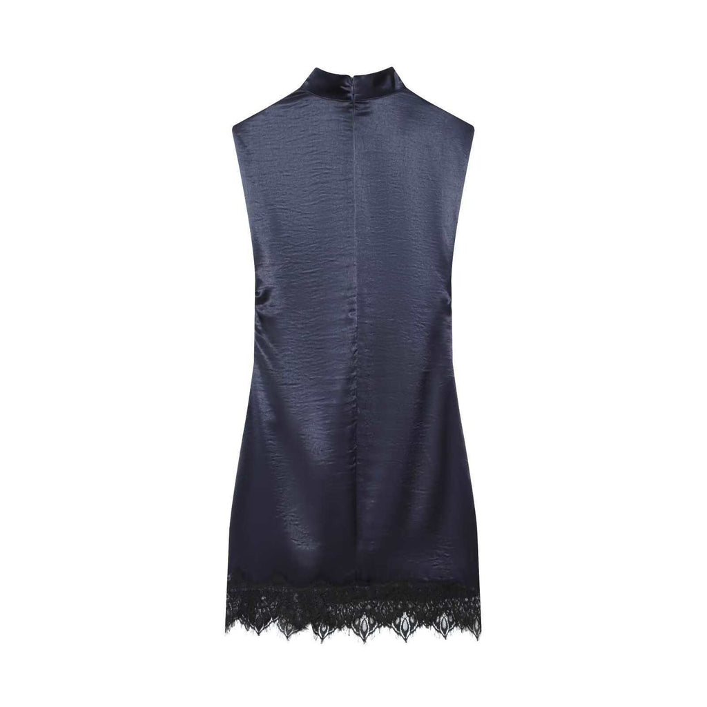 Women's Silk Satin Stitching Lace Mini Casual Wear Stylish Good Dress