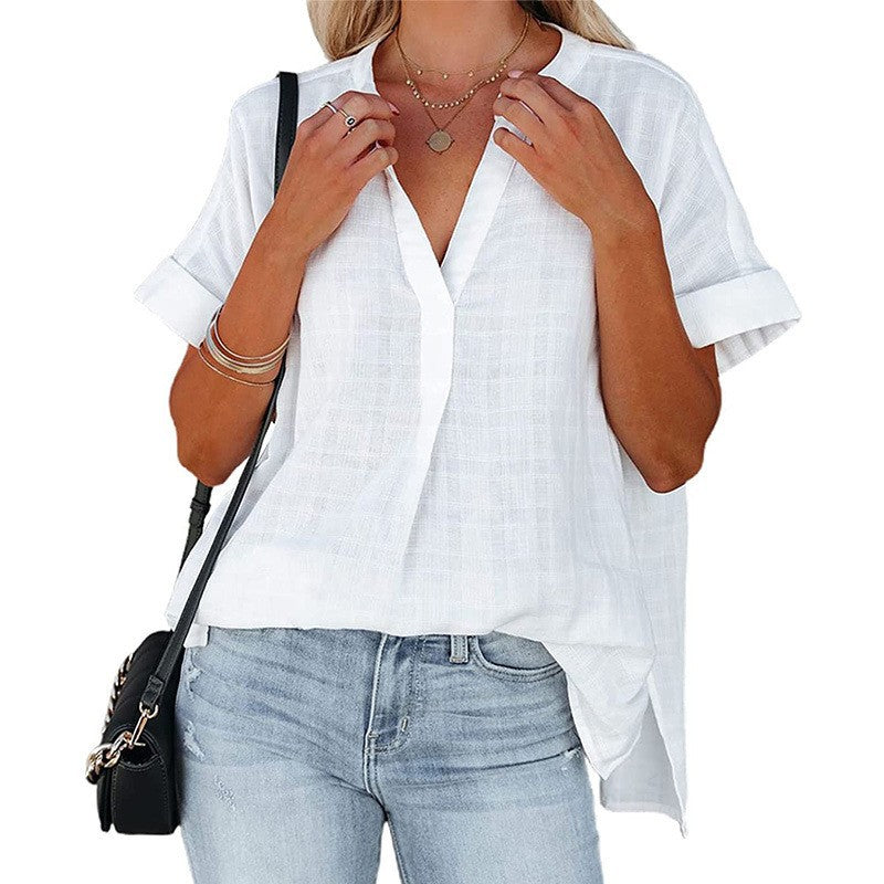 Women's Summer Sleeve Striped Loose Plaid Shirt Shorts