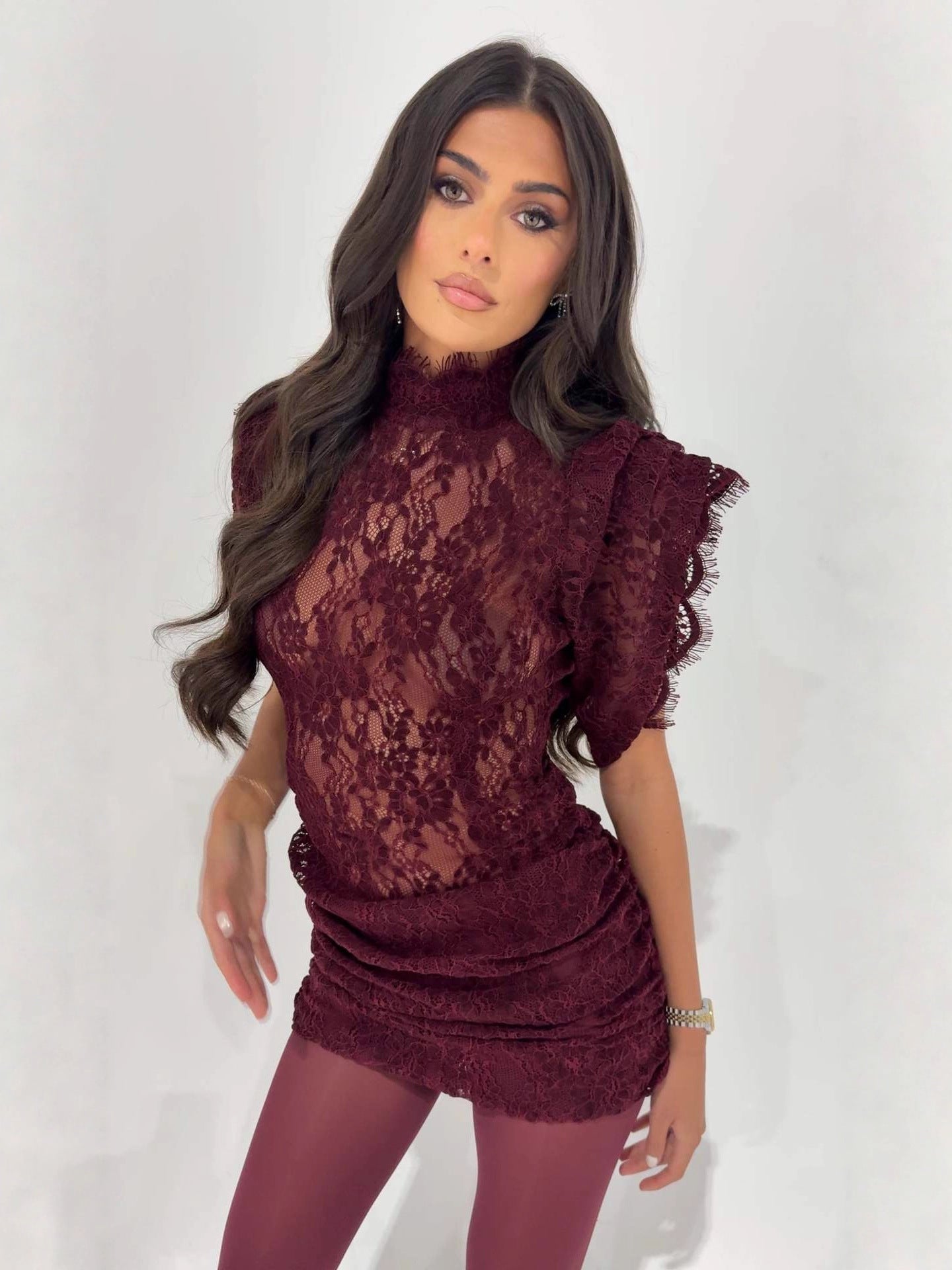 Classic Fashionable Lace Sheath Pleated Sexy Dress