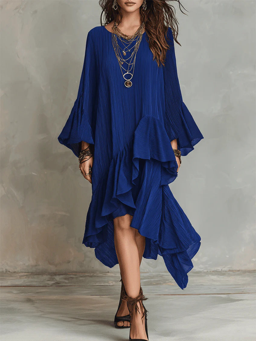 Beautiful Unique Elegant Asymmetric Ruffled Black Dress