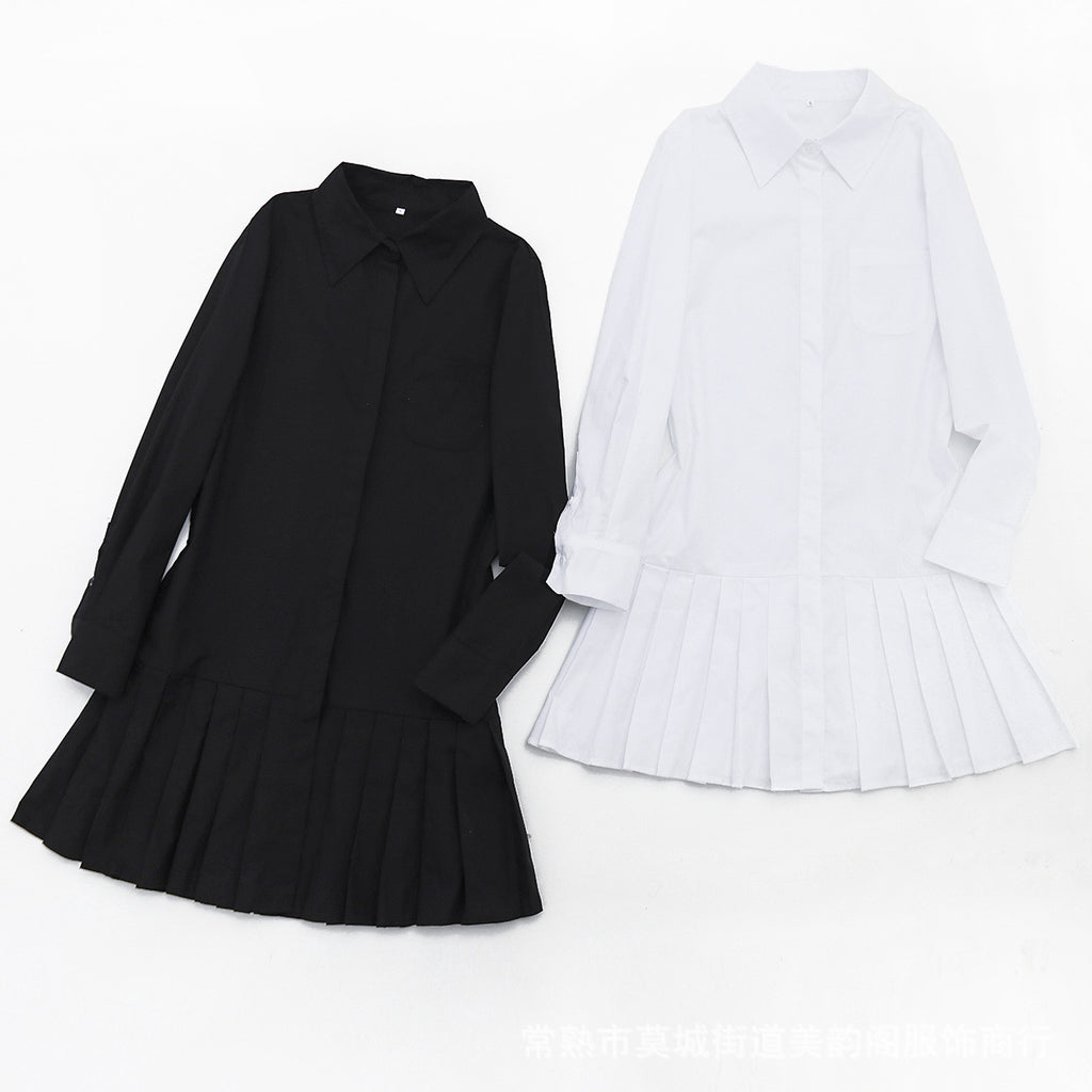 Women's Fashion Design Pleated Stitching Long Sleeve Shorts