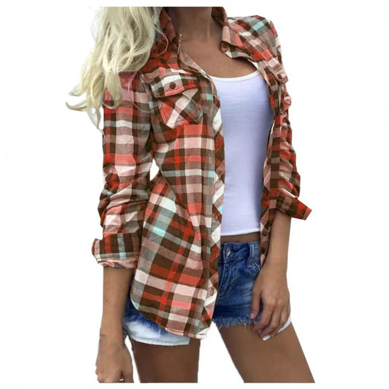 Women's Patchwork Stand-up Collar Long Sleeve Straight Tops