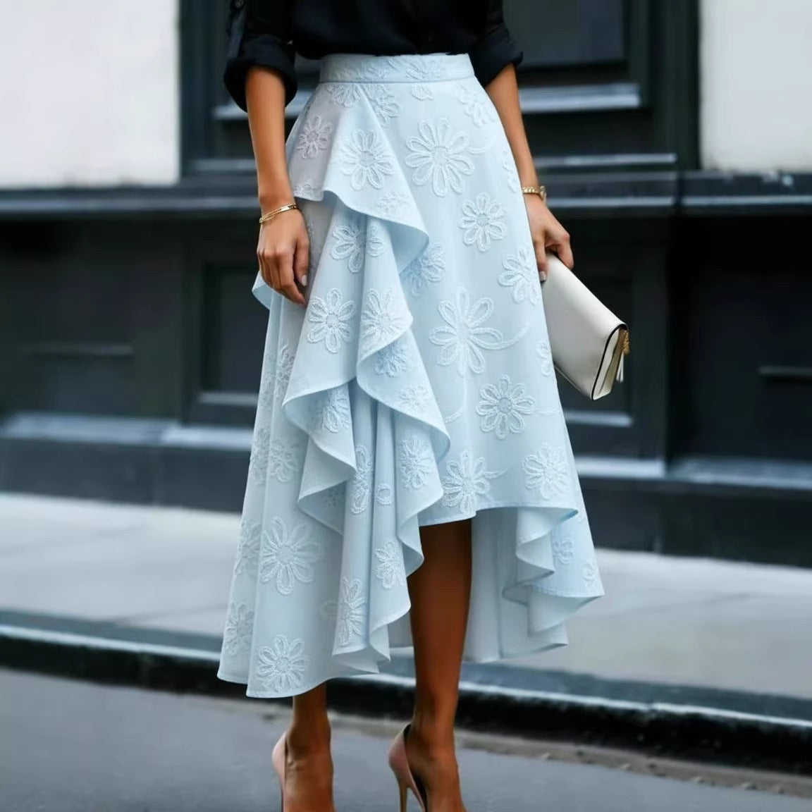 Wavy Edge Elegant Style Personality Mid-length Skirt