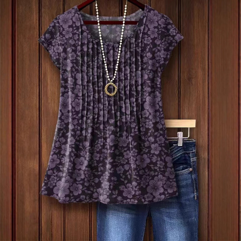 Women's Unique Spring Round Neck Floral Print Shorts