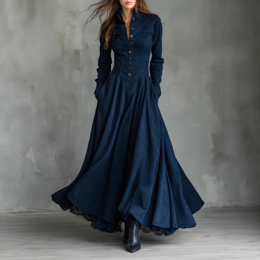 Style Retro Elegant Suede Lace Stitching Dress