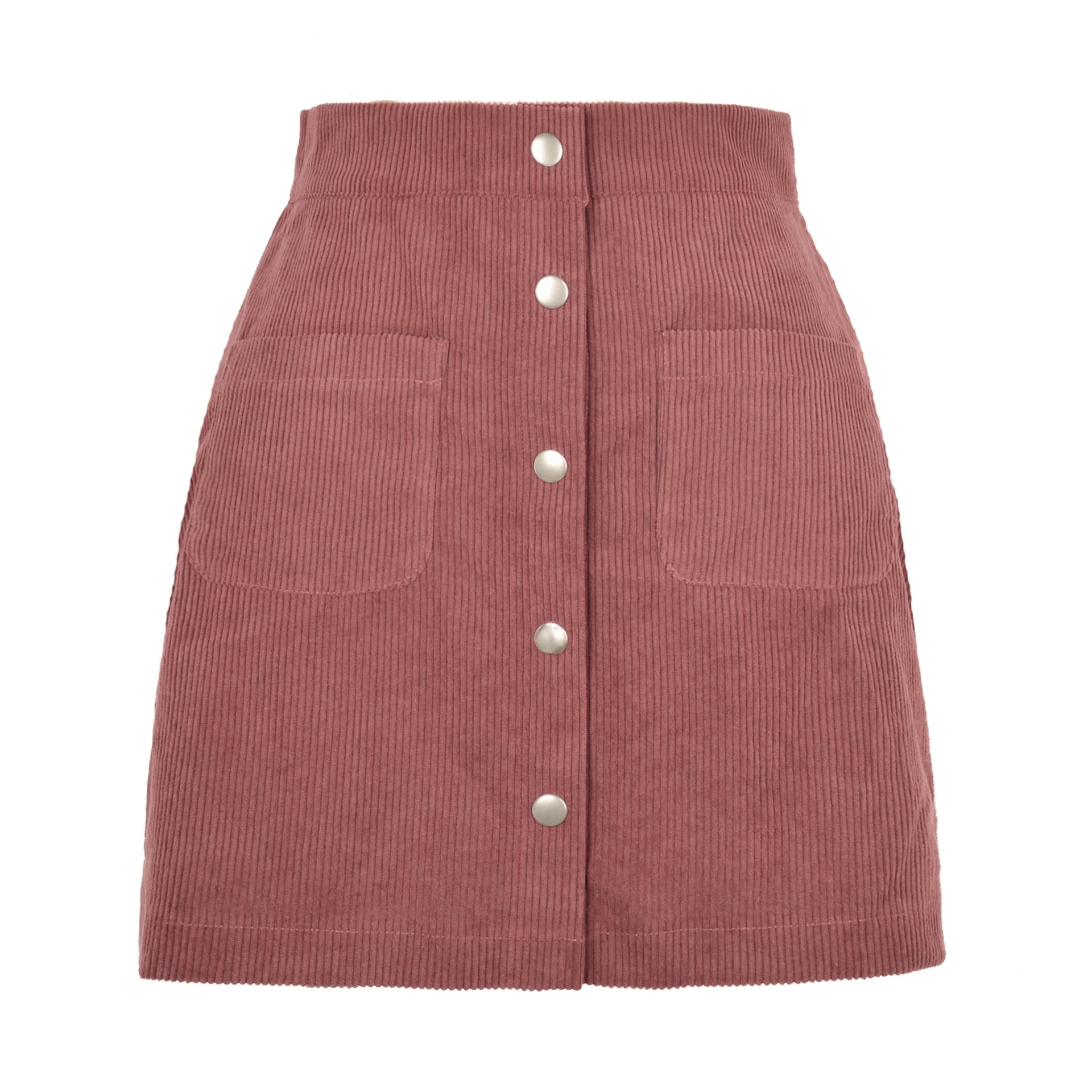 Women's Corduroy Sheath Single-breasted Slim Fit Solid Skirt