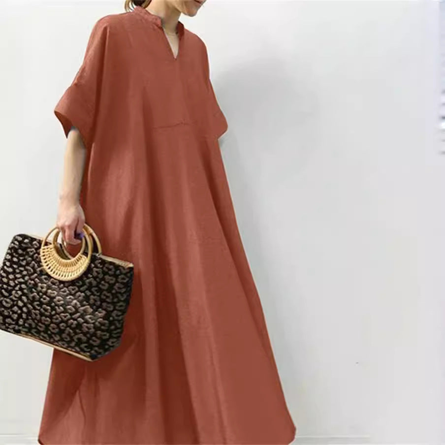 Women's Solid Color Half Sleeve Long Casual Dress