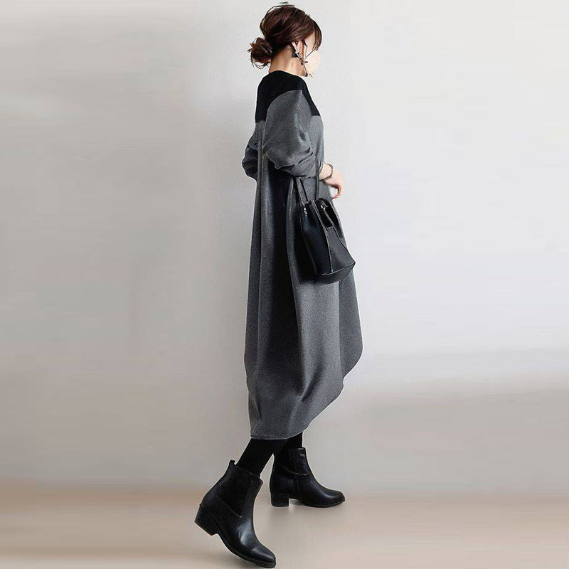 Women's Autumn Loose Crew Neck Stitching Plus Size