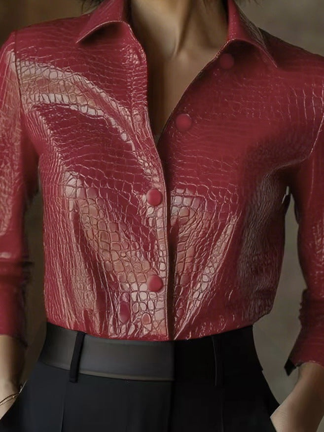 Women's Fashion Long Sleeve Shirt Crocodile Pattern Blouse