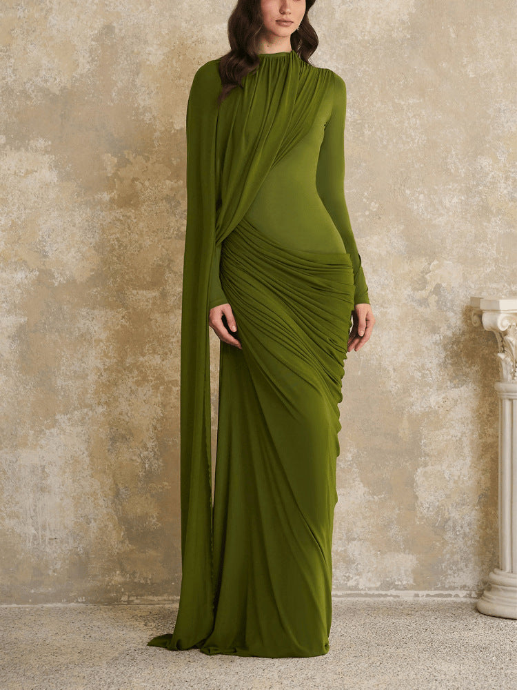 Women's Fashion Elegant Pleated Ribbon Long-sleeved Dress
