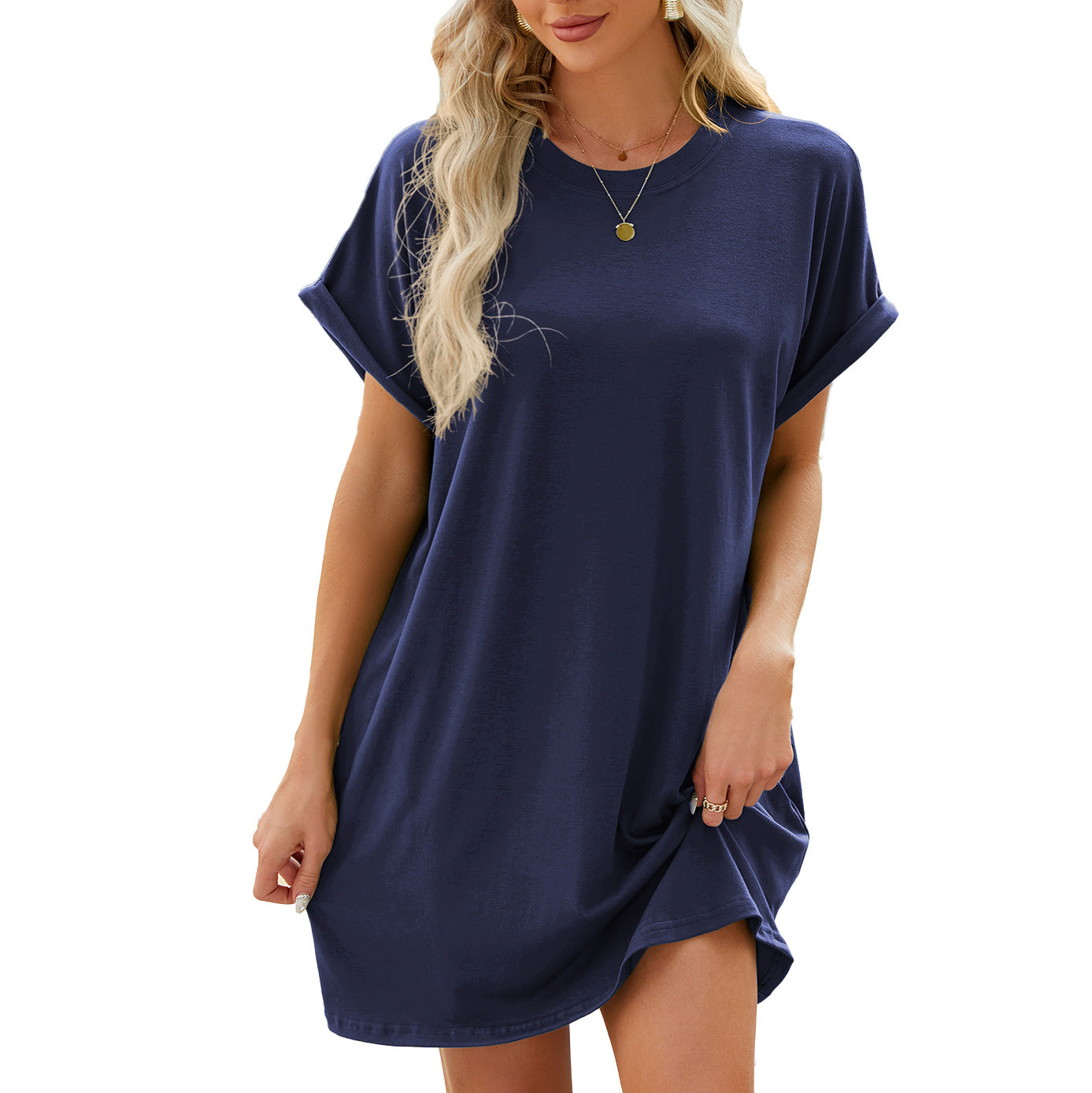 Women's Round Neck Casual Loose Sleeves Knee-length Dress
