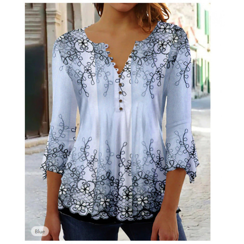 Graceful Classic Summer Fashion Flower Printed Women's T-shirt