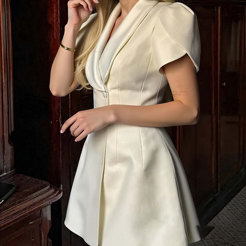 Women's Fashion Solid Color Stitching Button Slim Dress