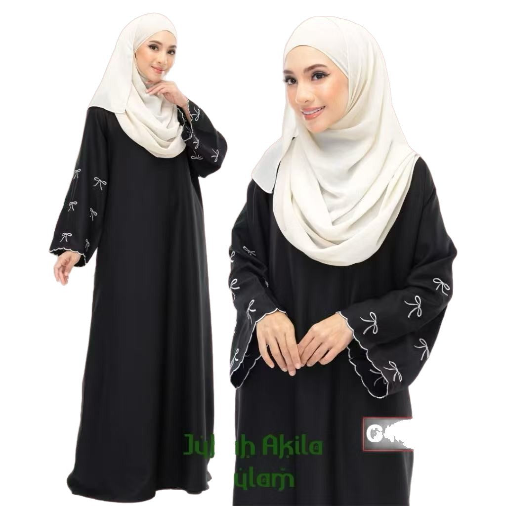 Comfortable Robe Solid Color Embroidered Loose Dress