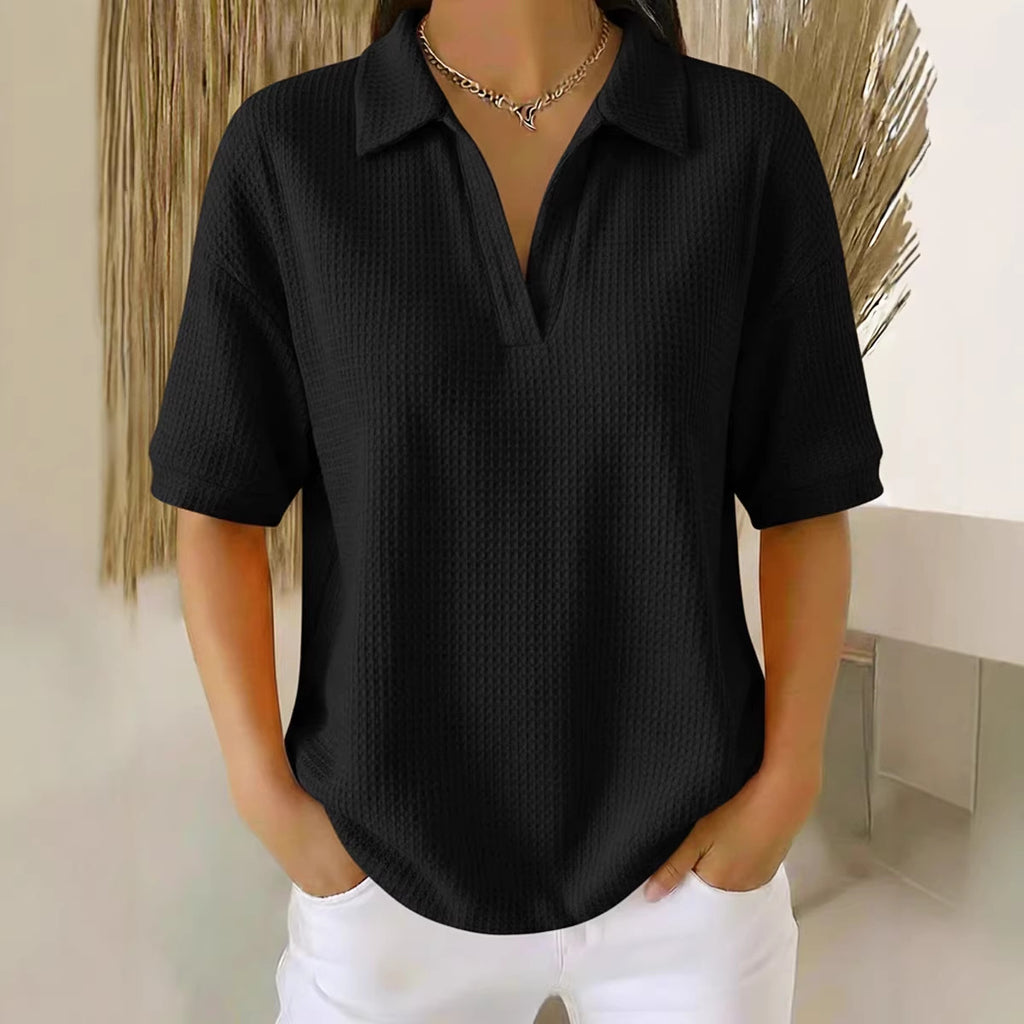 Fashion Waffle Solid Color Pullover Loose Tops
