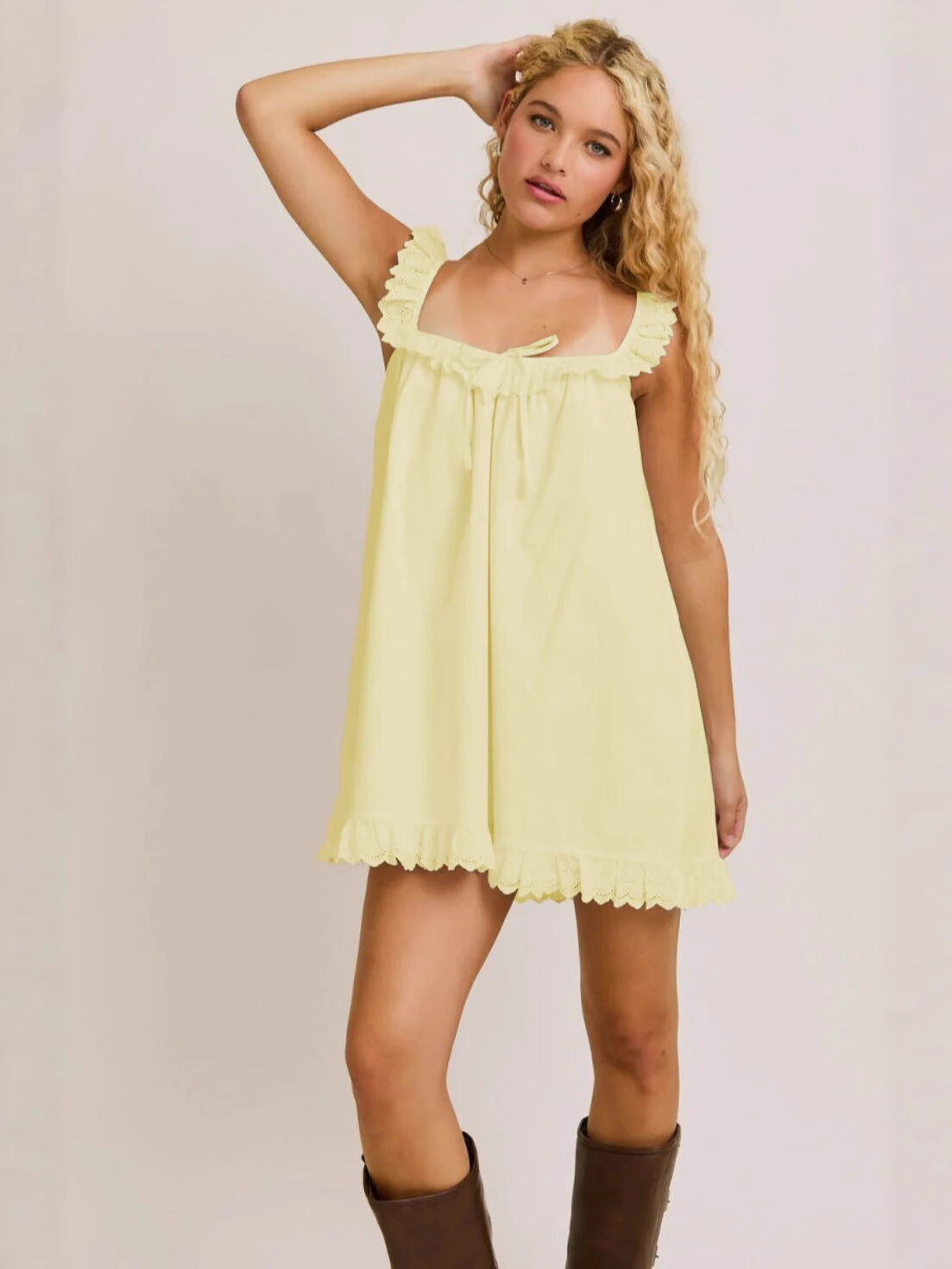 Women's Summer Large Solid Color Lace Retro Dress