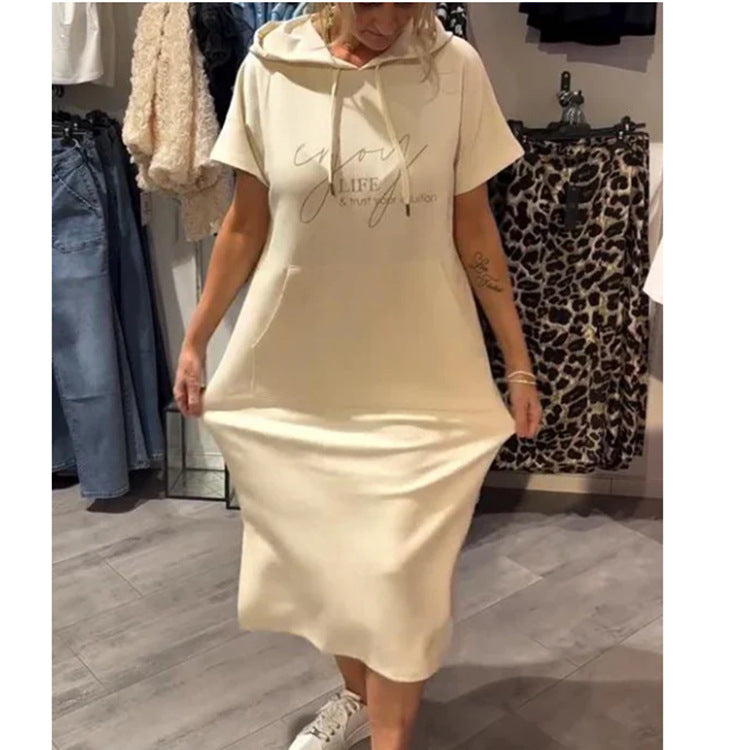 Women's Summer Casual Solid Color Sleeve Pocket Dress