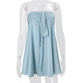Women's Spring Fashion Hot Street Style Satin Tube Strap Solid Color Dress
