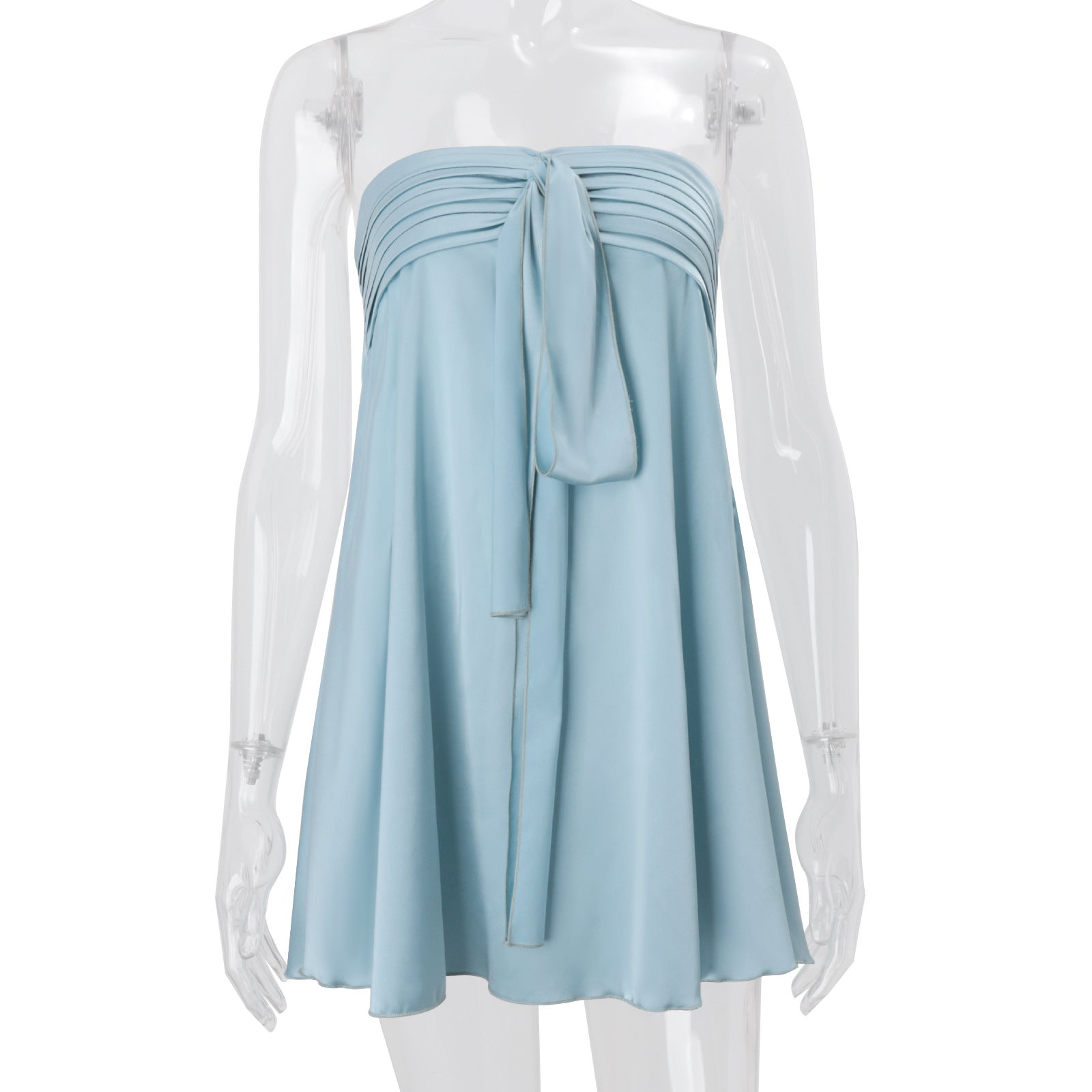 Women's Spring Fashion Hot Street Style Satin Tube Strap Solid Color Dress