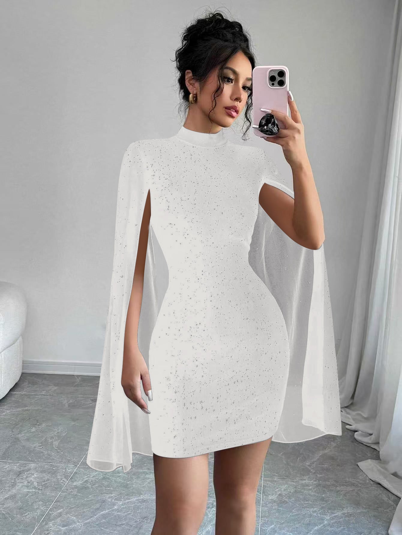 Women's Round Neck Sunken Stripe Chiffon Cloak Dress