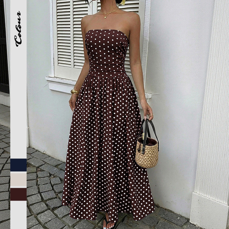 Summer Date Party Elegant Retro Sleeveless Tube Polka Tops