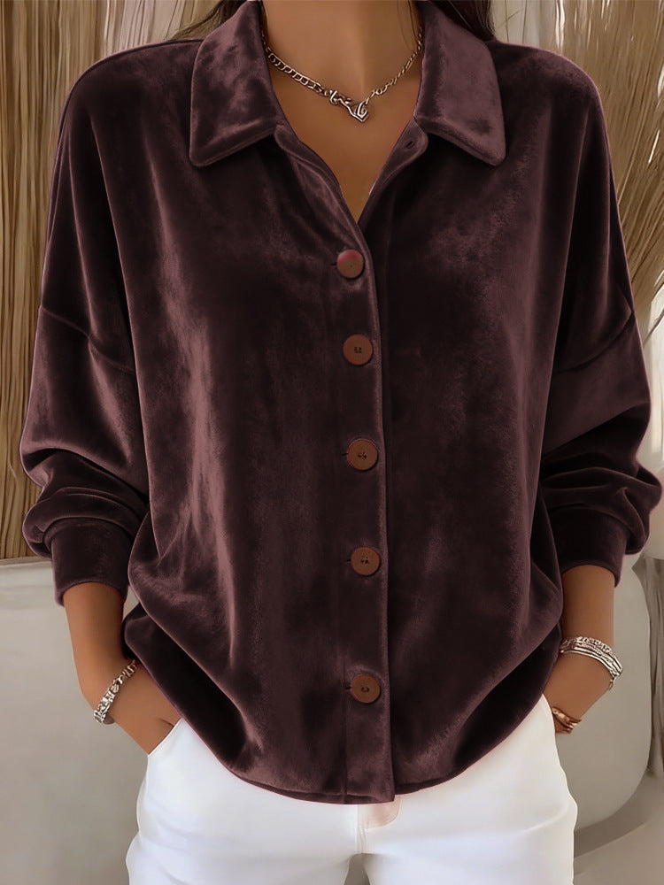 Women's Casual Long-sleeved Shirt Collar Gold Veet Tops