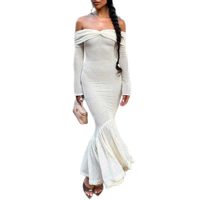 Women's French Vacation Style Hollow Sexy Long Knitted Dress