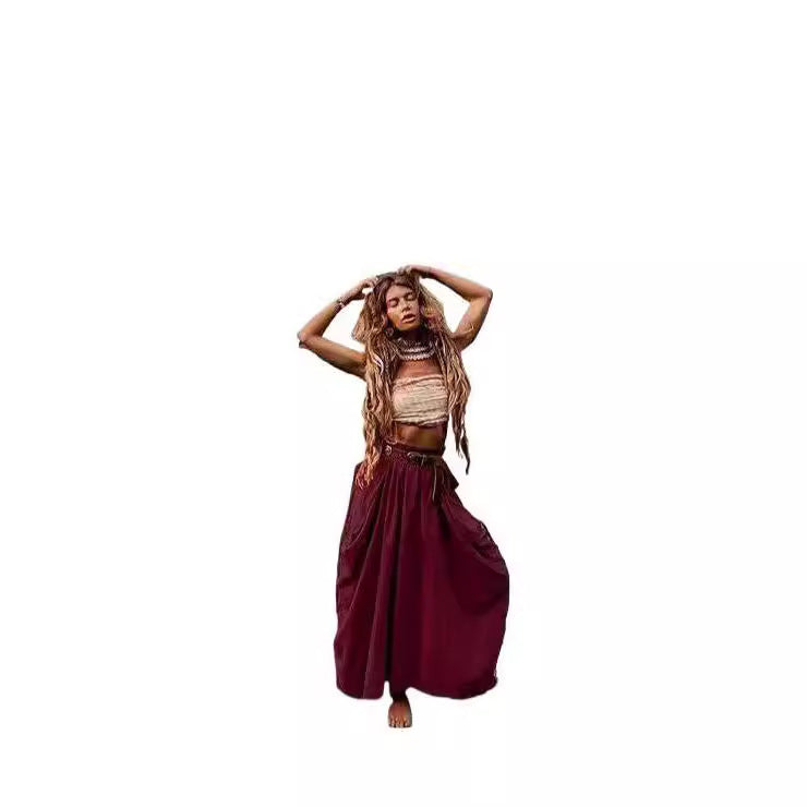 Women's Casual Drawstring Large Pocket Bohemian Loose Skirts