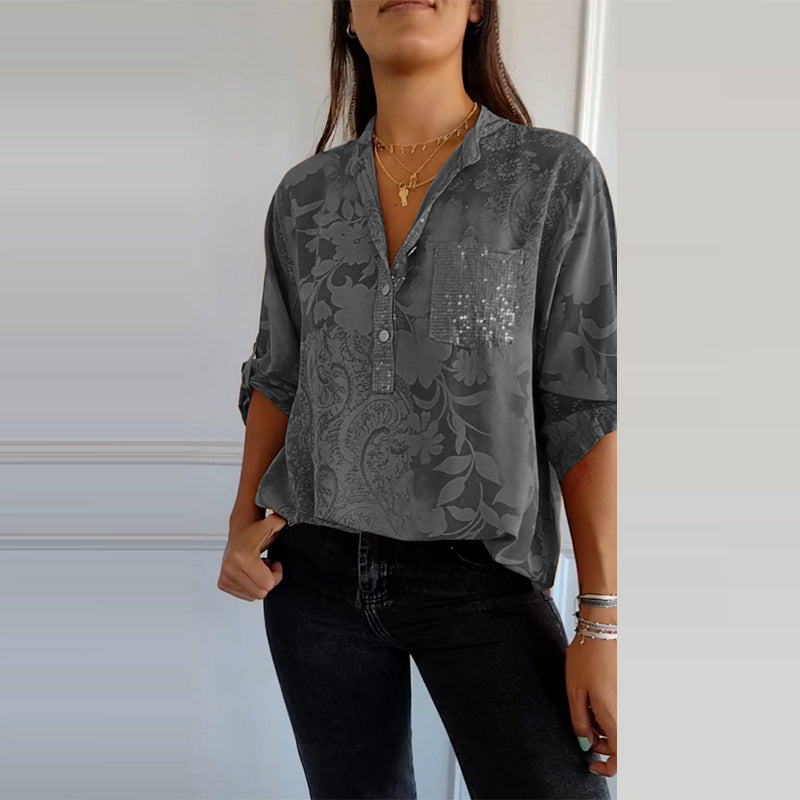 Women's Autumn Fashion Casual Printing Loose Long Blouse