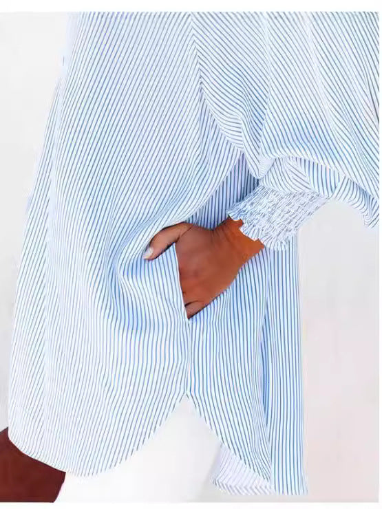 Long Sleeve Shirt Striped Loose Large Tops