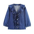Women's Fashionable Casual Simple Lace Denim Shirt Blouse