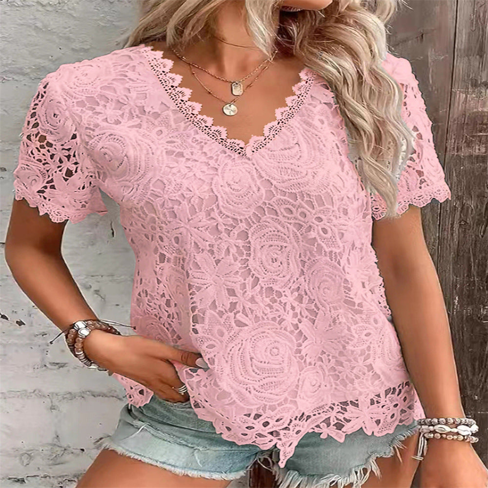 Stylish Women's Fashion Lace Ruffled Sleeves Tops
