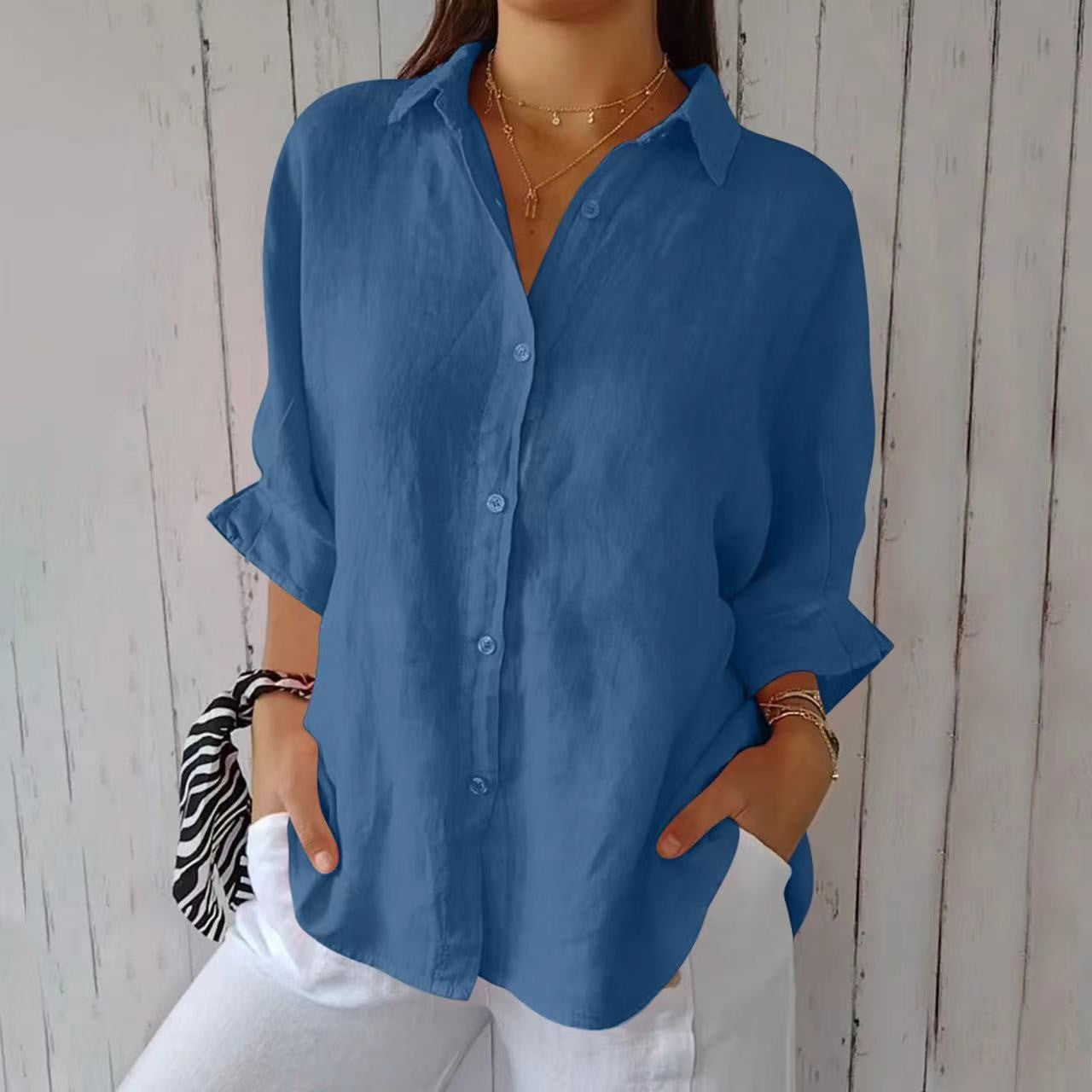 Spring Cotton Linen Back Design Shirt Blouse